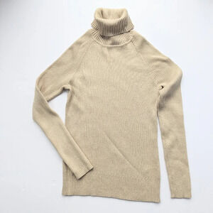 Women's Knit Metallic Gold Fitted Turtleneck Sweater